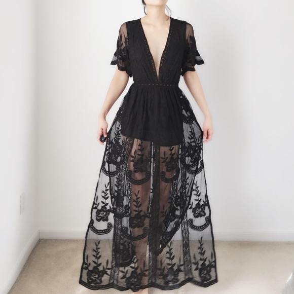 5 Star Rating -SEXY Lace Romper  Maxi Dress - Picture 4 of 6